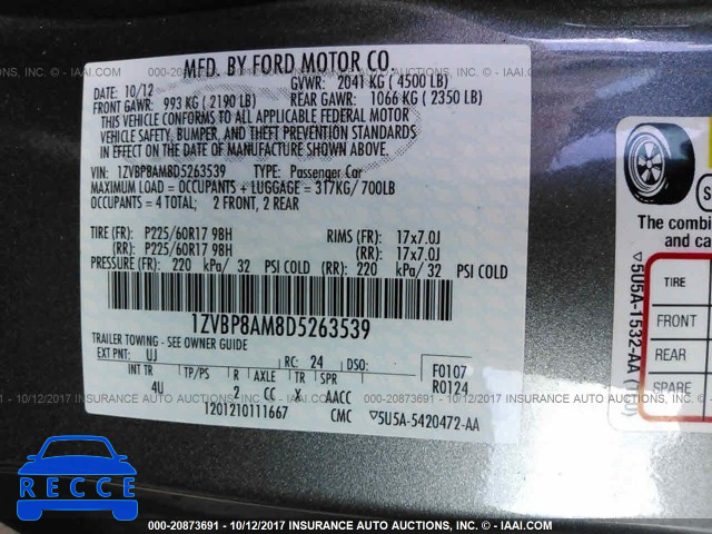 2013 Ford Mustang 1ZVBP8AM8D5263539 зображення 8