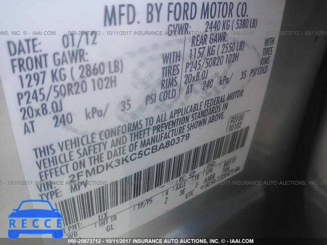 2012 Ford Edge LIMITED 2FMDK3KC5CBA80379 image 8