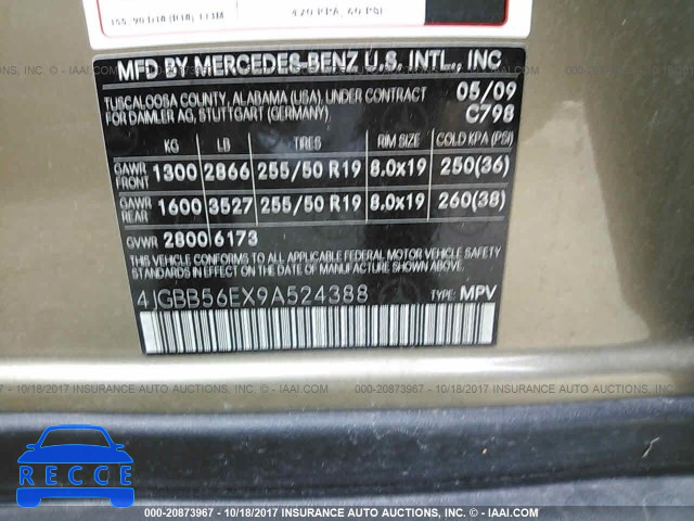 2009 Mercedes-benz ML 4JGBB56EX9A524388 Bild 8