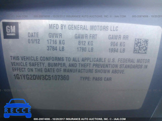 2012 Chevrolet Corvette 1G1YG2DW3C5107360 зображення 8