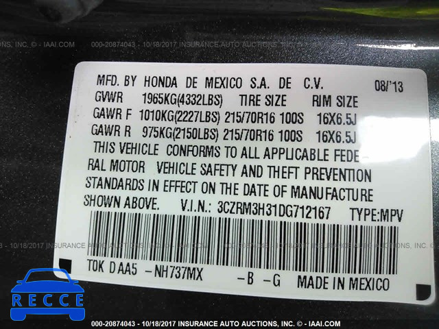 2013 Honda CR-V 3CZRM3H31DG712167 Bild 8
