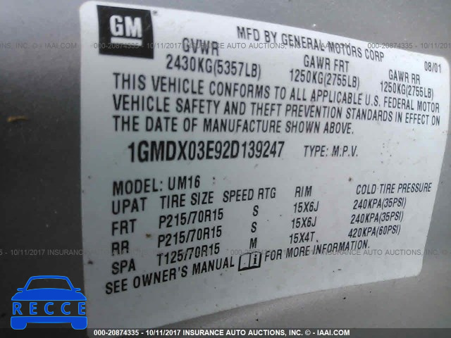 2002 PONTIAC MONTANA 1GMDX03E92D139247 image 8