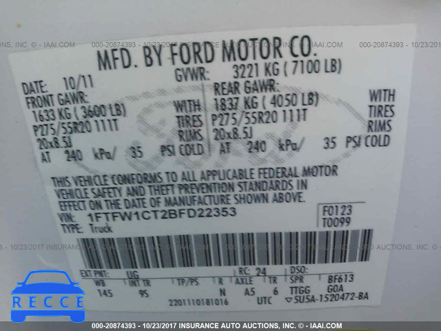 2011 Ford F150 1FTFW1CT2BFD22353 image 8