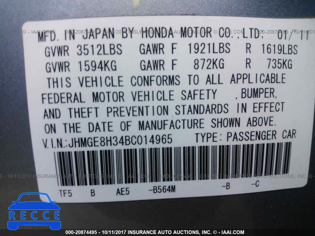 2011 Honda FIT JHMGE8H34BC014965 image 8