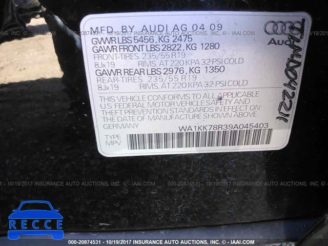 2009 AUDI Q5 3.2 WA1KK78R39A045403 image 8