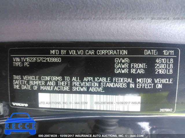 2012 Volvo S60 T5 YV1622FS7C2109860 зображення 8