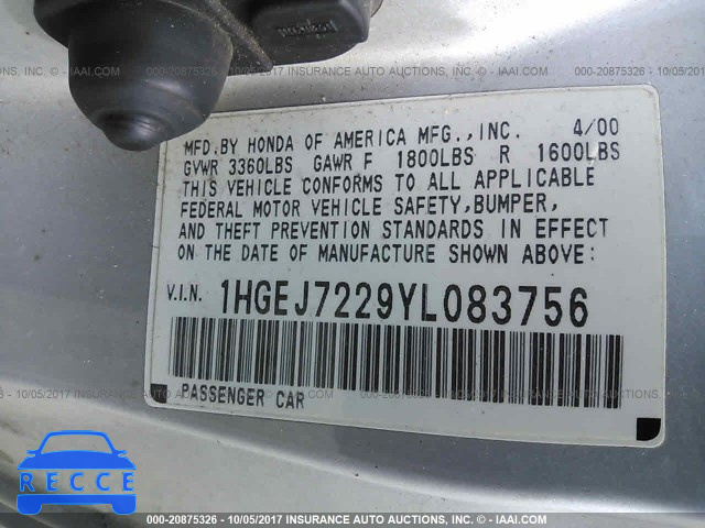 2000 HONDA CIVIC 1HGEJ7229YL083756 image 8