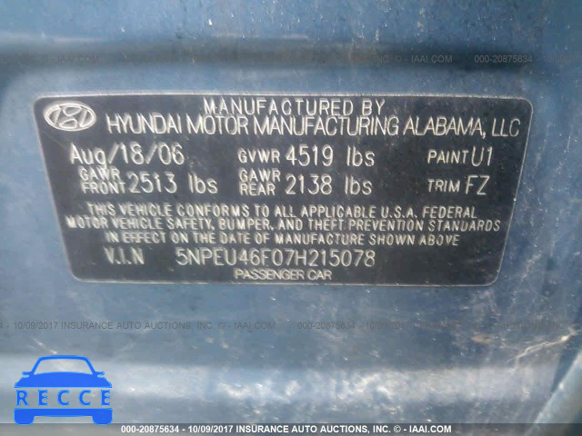 2007 HYUNDAI SONATA 5NPEU46F07H215078 image 8