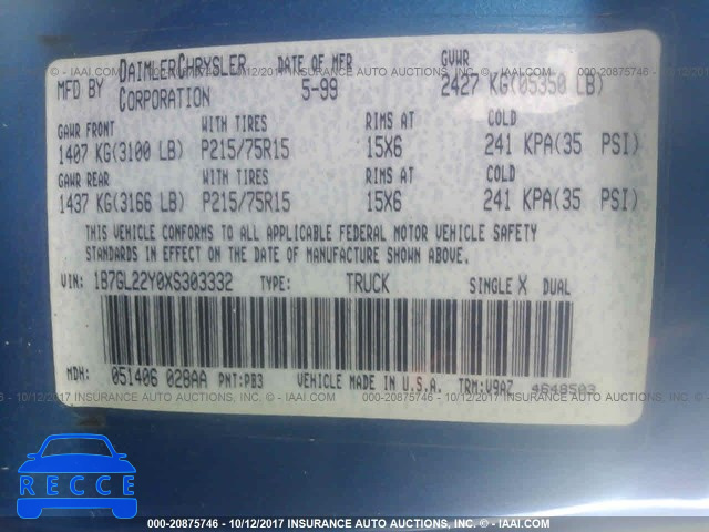 1999 Dodge Dakota 1B7GL22Y0XS303332 image 8