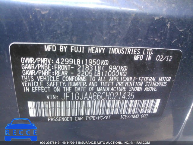 2012 Subaru Impreza JF1GJAA66CH021435 image 8