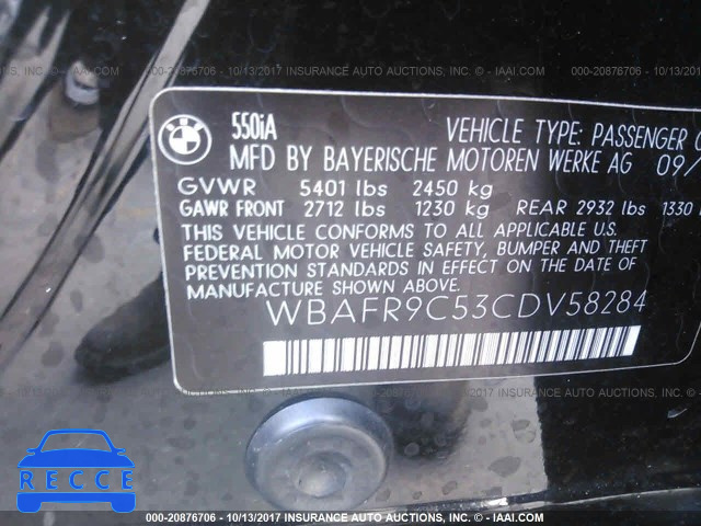 2012 BMW 550 I WBAFR9C53CDV58284 image 8