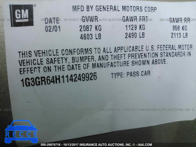 2001 OLDSMOBILE AURORA 1G3GR64H114249926 Bild 8