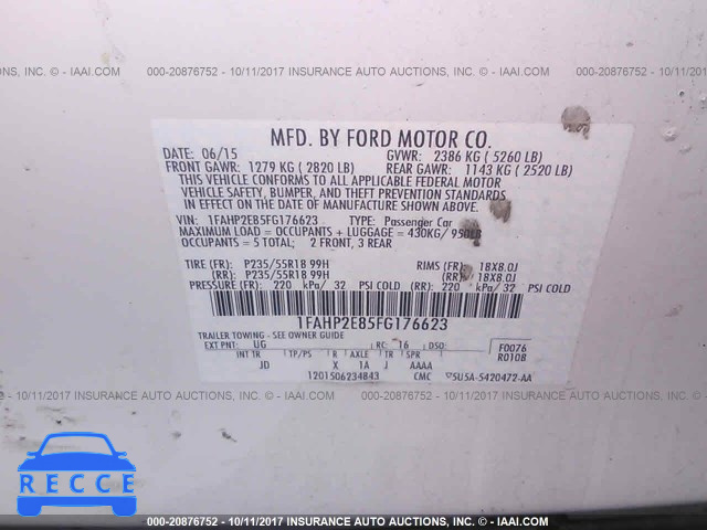 2015 Ford Taurus SEL 1FAHP2E85FG176623 image 8