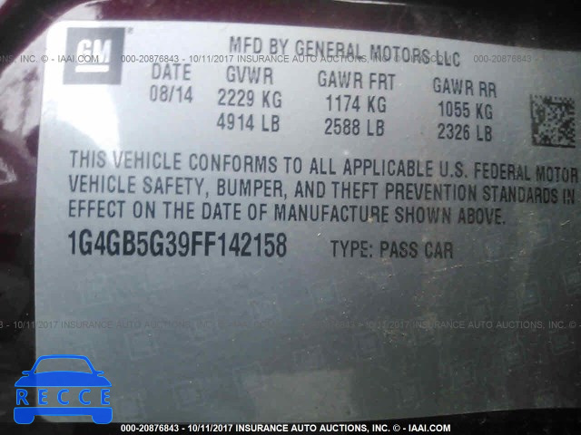 2015 BUICK LACROSSE 1G4GB5G39FF142158 image 8