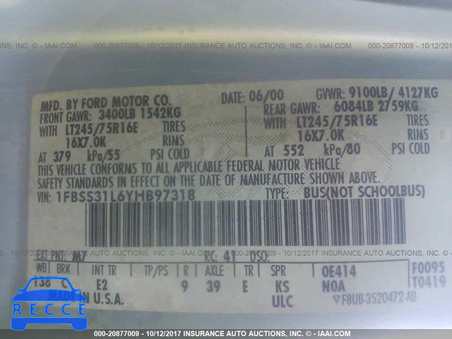 2000 Ford Econoline E350 SUPER DUTY WAGON 1FBSS31L6YHB97318 image 8