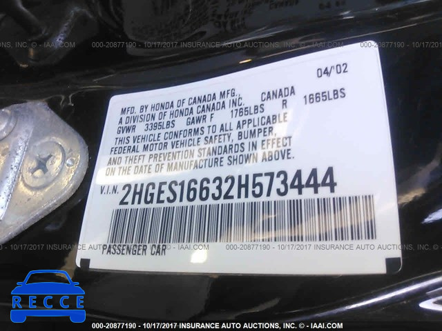 2002 Honda Civic 2HGES16632H573444 image 8