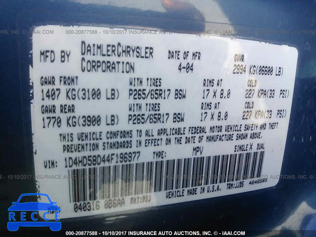 2004 Dodge Durango 1D4HD58D44F196977 image 8