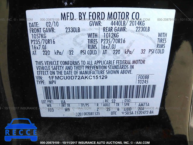 2010 Ford Escape 1FMCU0D72AKC15129 Bild 8