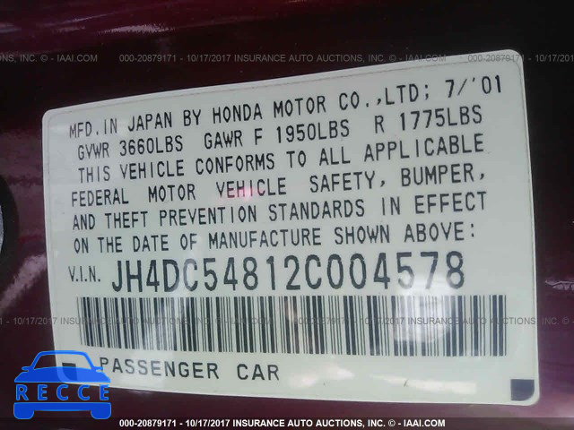 2002 Acura RSX JH4DC54812C004578 image 8