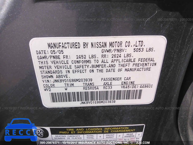 2006 INFINITI M45 JNKBY01E86M203939 image 8