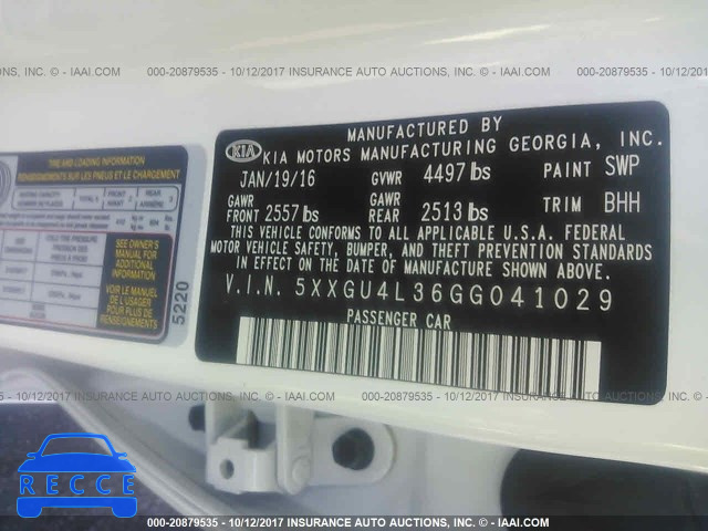2016 KIA Optima 5XXGU4L36GG041029 image 8