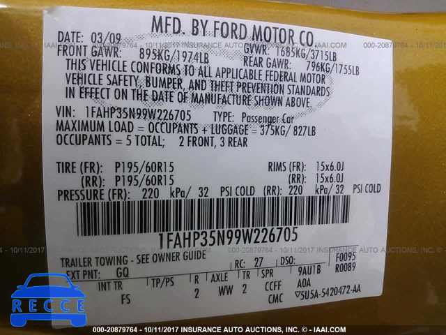 2009 Ford Focus 1FAHP35N99W226705 image 8