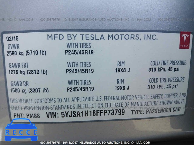 2015 Tesla Model S 5YJSA1H18FFP73799 image 8