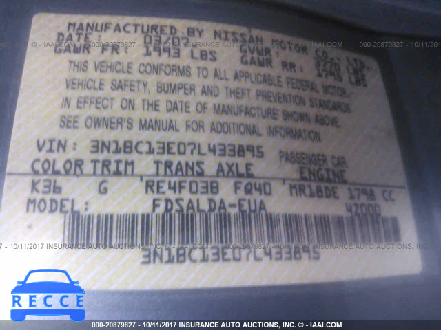 2007 Nissan Versa 3N1BC13E07L433895 image 8
