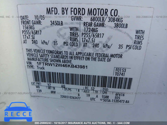 2006 Ford F150 1FTRW12W46KB43981 image 8