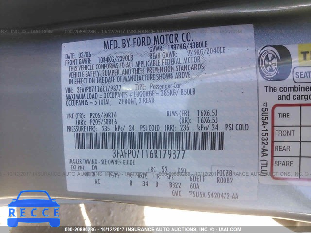 2006 Ford Fusion 3FAFP07116R179877 image 8