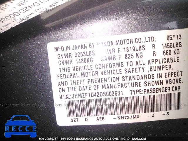 2013 Honda CR-Z JHMZF1D42DS003631 image 8