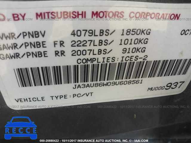 2009 Mitsubishi Lancer JA3AU86W09U608561 зображення 8