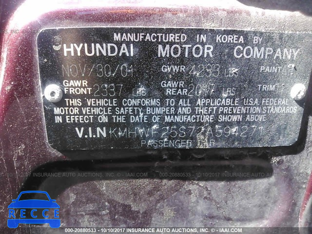 2002 Hyundai Sonata GL KMHWF25S72A594271 Bild 8