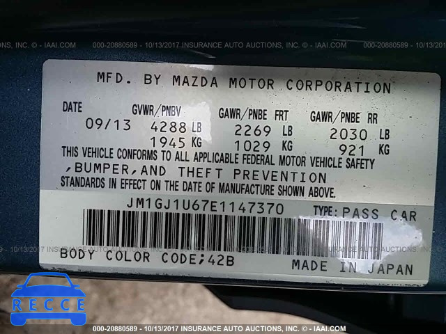 2014 Mazda 6 JM1GJ1U67E1147370 image 8