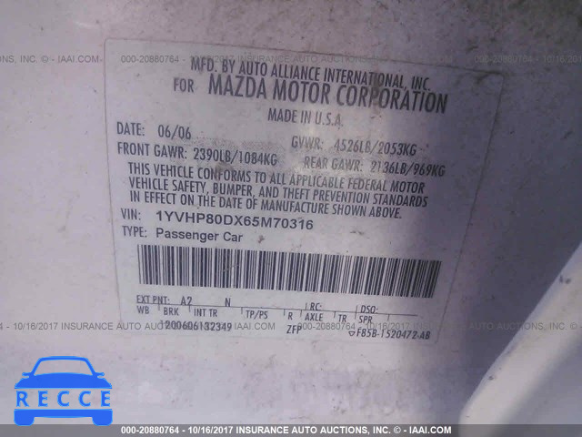 2006 Mazda 6 1YVHP80DX65M70316 image 8