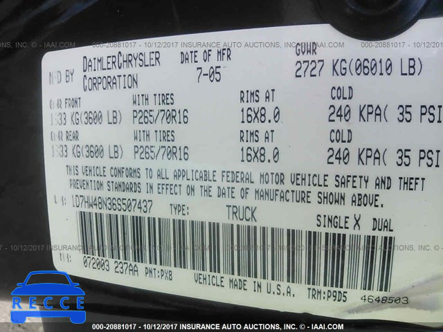 2006 Dodge Dakota 1D7HW48N36S507437 image 8