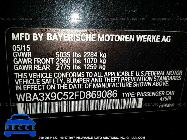 2015 BMW 335 XIGT WBA3X9C52FD869086 зображення 8