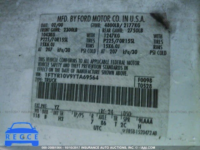 2000 FORD RANGER 1FTYR10V9YTA69564 image 8