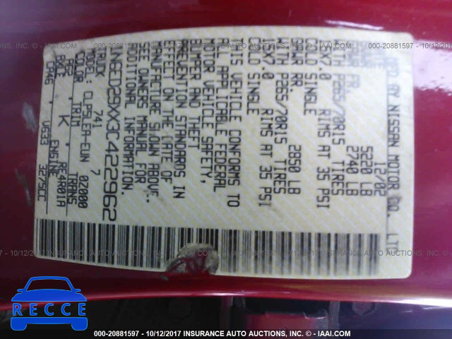 2003 Nissan Frontier CREW CAB XE/CREW CAB SE 1N6ED29XX3C422962 image 8
