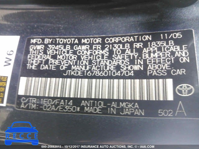 2006 Scion TC JTKDE167860104704 image 8