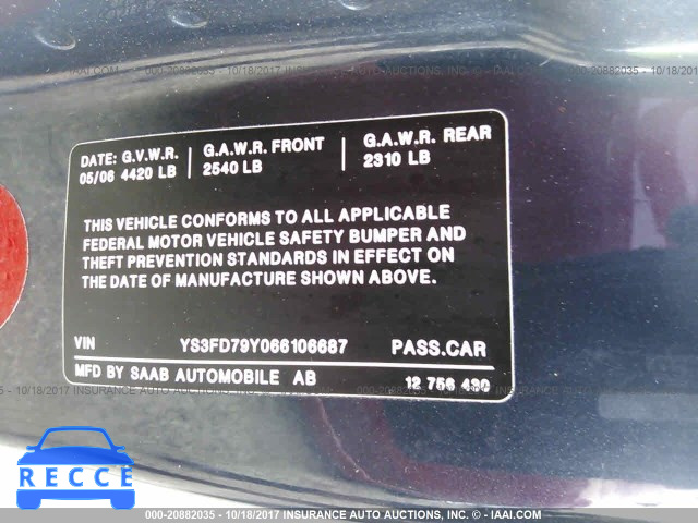 2006 Saab 9-3 YS3FD79Y066106687 зображення 8