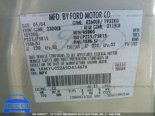 2005 Ford Escape 1FMYU02Z65DA14676 image 8