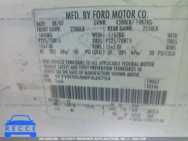 2008 Ford Ranger 1FTYR10U88PA26754 image 8