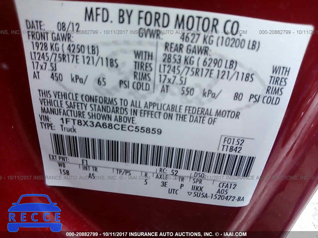 2012 Ford F350 1FT8X3A68CEC55859 зображення 8