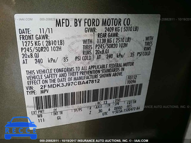 2012 Ford Edge SEL 2FMDK3J97CBA47812 image 8