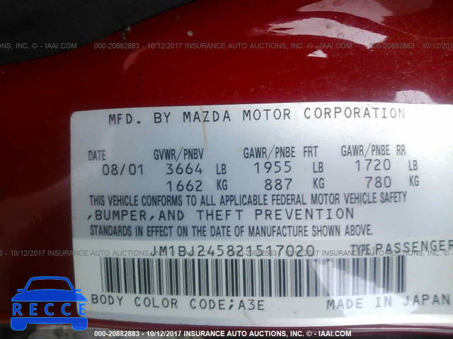 2002 Mazda Protege JM1BJ245821517020 зображення 8