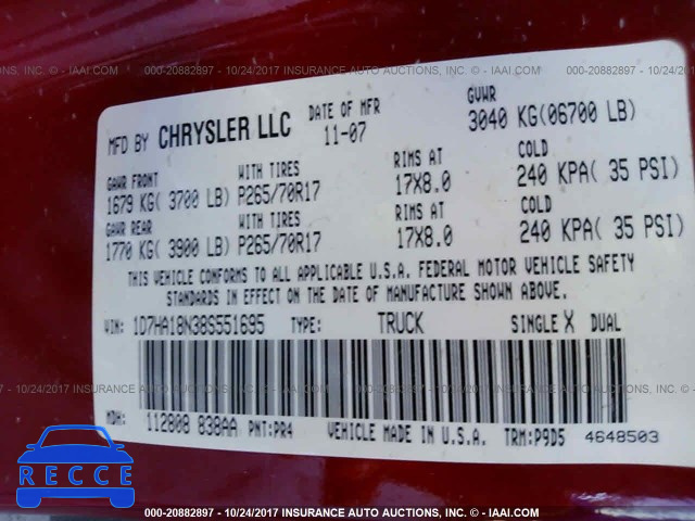 2008 DODGE RAM 1500 1D7HA18N38S551695 image 8