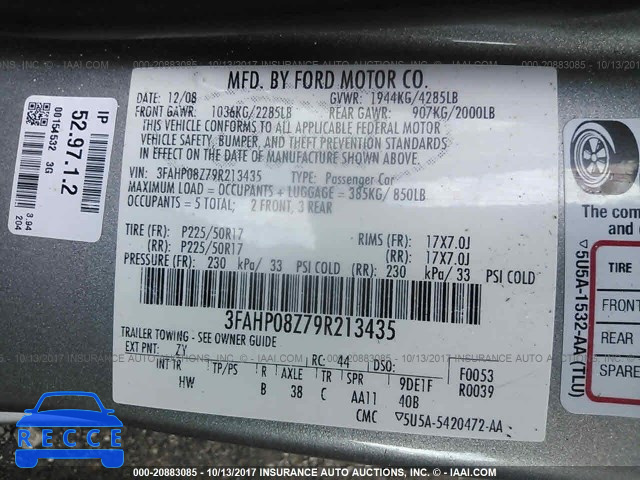 2009 Ford Fusion 3FAHP08Z79R213435 image 8