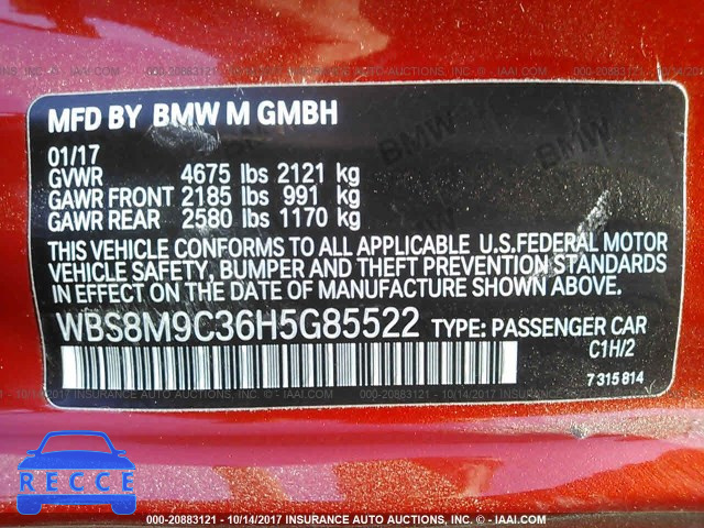 2017 BMW M3 WBS8M9C36H5G85522 image 8