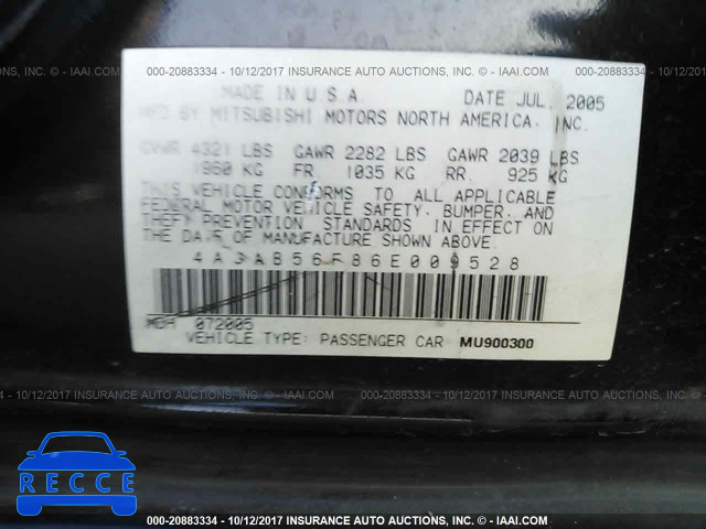 2006 Mitsubishi Galant 4A3AB56F86E009528 image 8